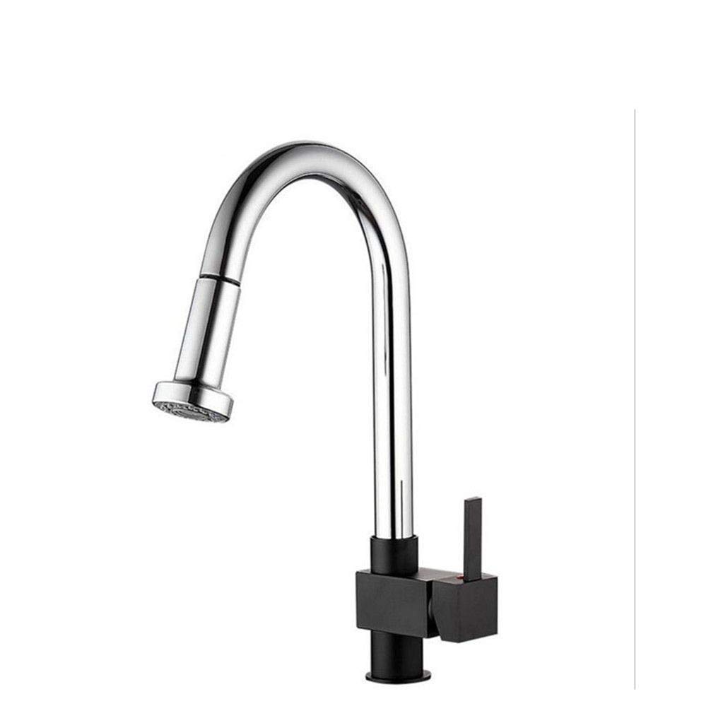 Robinet de cuisine extractible mitigeur noir et chrome avec bec pivotant pour évier