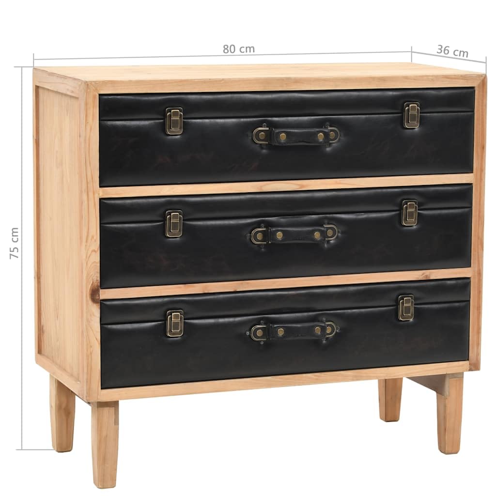 Cassettiera in Legno Massello di Abete 3 Cassetti 80x36x75 cm | Mobiletto vintage con cassetti stile valigia, ideale per organizzare oggetti in soggiorno o camera da letto.