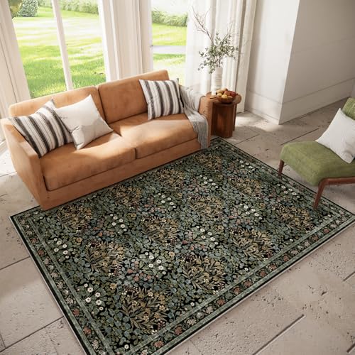 Image of Traditional Design Vintage Floral Area Rug 6 x 9,Washable Area Rugs - Perfect for Living Room, Bedroom, Pet & Child Friendly, Nursery - Stain & Water Resistant Non-Slip, Dining Room Decor