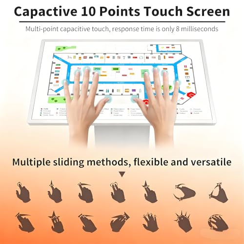 Image of Self Service Kiosk, 21.5 inch /32 inch Interactive Kiosk 1080P HD IPS Touch Screen Display, Weatherproof Floor Standing Digital Signage for Outdoor /Indoor Silver-32
