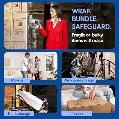 Image of International Plastics Co. 2 Pack 15 inch Plastic Stretch Film Wrap with Extended Tension Handles 1200ft Each 500% Stretch Clear Cling Durable Adhering Packing Moving Heavy Duty Pallet Shrink