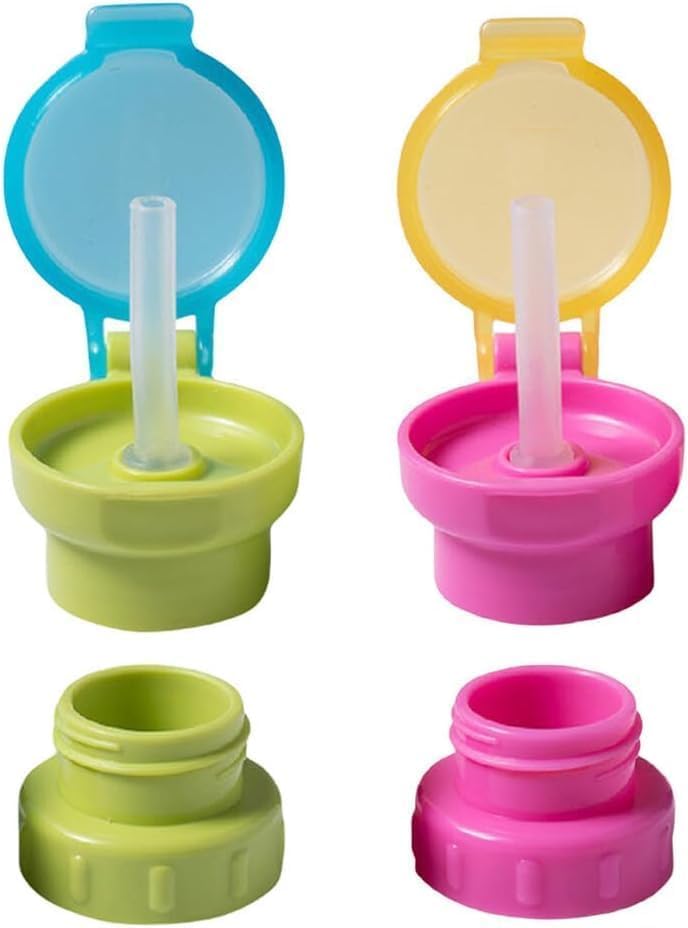 2Pcs Water Bottle Straw Caps, Cute Spill Proof Water Bottle Straw Caps Replacement, Portable Juice with for Boys Girls,Easy to Use Water Bottle Accessories (Green + Pink)