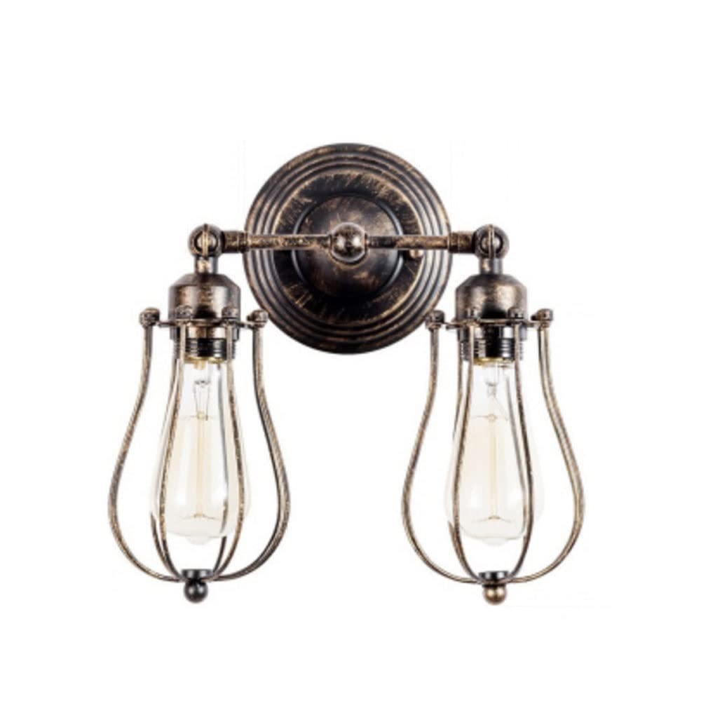 KXEcoLife North American Wrought Iron Wall Sconces E27 Retro Farmhouse Plug-in Metal Spotlight Suitable for Bedroom, Cafe, Bar, Lighting Fixture/Rust ColorDouble Head