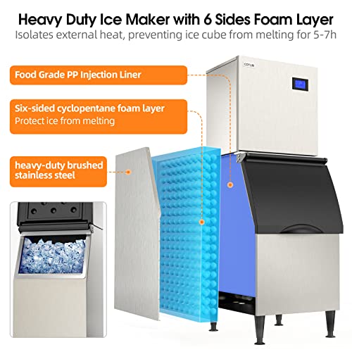 Cotlin Commercial Ice Maker Machine 400Lbs/24H With 350Lbs Large Storage Bin, 22" Air Cooled Industrial Modular Ice Machine Stainless Steel Clear Cube Perfect For Restaurant Bussiness #TOP3