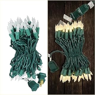 50 Count Warm White LED Christmas Lights – M5 Faceted Fairy String Lights on Green Wire, UL Listed Connectable for Indoor Outdoor Tree, Wreath, Room Decor