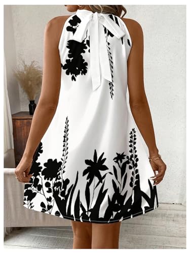 Image of Floerns Women's Sleeveless Floral Print Sundress Halter Neck A Line Short Dress