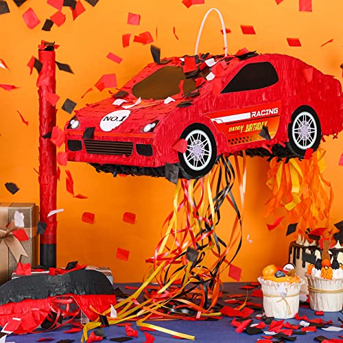 Race Car Pinata With Pull Strings Blindfold Bat Confetti Birthday Game For Kids Boys Race Fans Party Game Supplies #TOP6