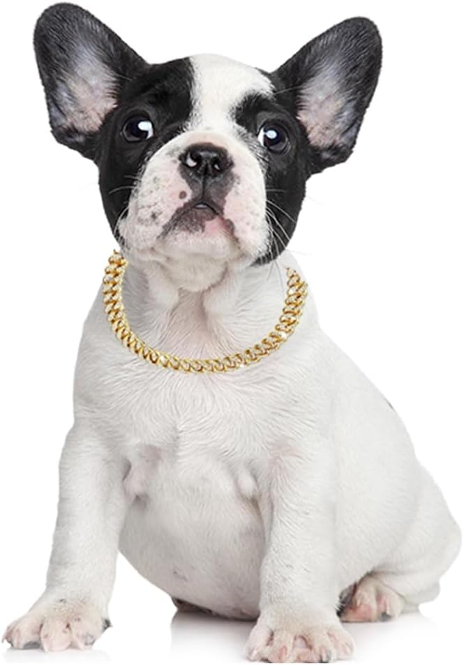 Gold Dog Necklace, Dog Chain Collars, Diamond Metal Bling Choke Cuban Link Dog Collar, 13mm Wide Pet Jewelry for Puppy Small Medium Large Dogs (16inch) Gold 16 inch(Max Neck 15")