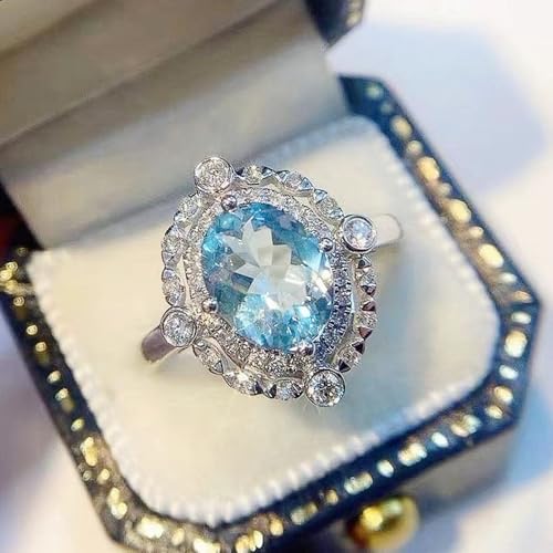 Exquisite Oval Shape Blue Cubic Zirconia Ring for Women Aesthetic Wedding Band Jewelry