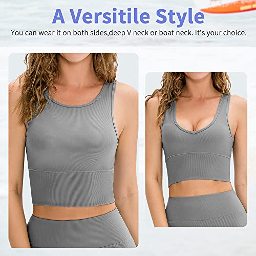 Crop top débardeur réversible côtelé gris stretch XXL - 2