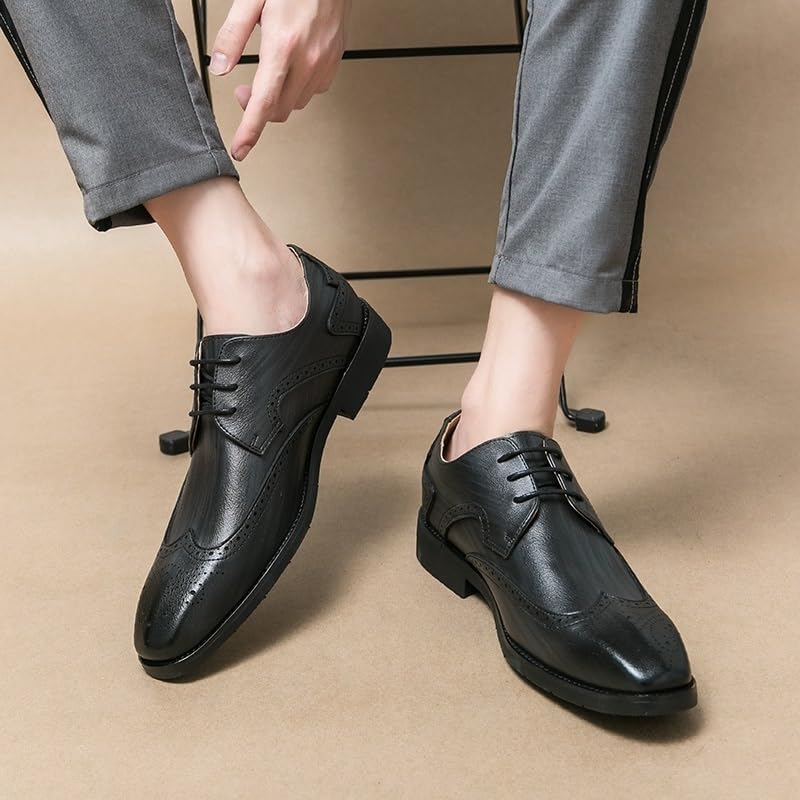 YZABEL Men's Leather Pointed Toe Business Shoes, Classic Lace Up Oxford Shoes, Comfortable Lightweight Casual New Shoes2