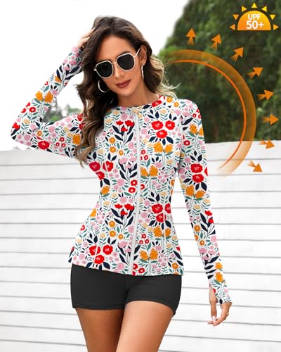 WOWENY Women Rash Guard Long Sleeve 2 Piece Swimsuit Zipper SPF Swim Shirt and Shorts UV UPF 50 Bathing Suit with Pocket3