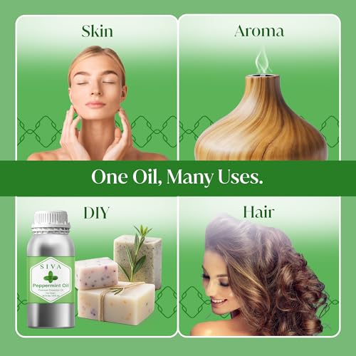 Image of Siva Peppermint Essential Oil 16 Fl Oz - for Diffuser, Skin & Hair Care - Ideal for Aroma, Massage & DIY Blends- with Dropper