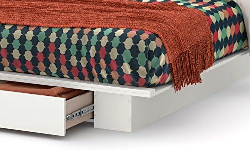 White Queen Platform Bed with Single Drawer