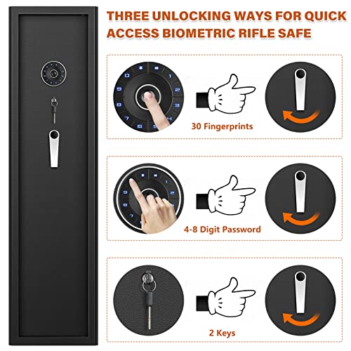 Biometric Fireproof Gun Safe For Home Rifle And Pistols, Fingerprint Gun Safe For Rifles And Shotguns, Quick Access Gun Storage Cabinet With Digital Combio Lock, Pistol Rack, Removable Shelf, Anti-Theft System & Silent Mode #TOP7
