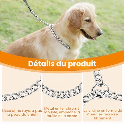 HAPPY HACHI Collier Chaîne Chien Métal, Chaînon 3,5mm, Longueur 60cm, M – vue 3