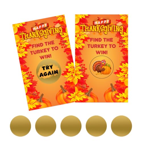 Comfzybe 40 PCS Find the Turkey Thanksgiving Scratch Off Cards