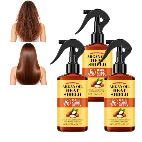 Image of Argan Oil Heat Protectant Spray, Lightweight Moisturizing Hair Mist for Dry Frizzy Hair, Frizz Control Styling Care, Leave-In Conditioning Spray for Smooth Soft Hair and Natural Shine (3pcs)