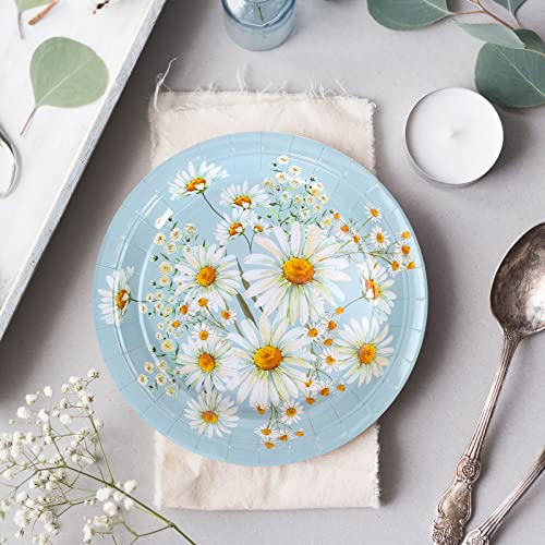 Whaline 40Pcs Daisy Flower Paper Plates 9 Inch Spring Summer Blue White Flower Disposable Party Plates Farmhouse Floral Tableware For Wedding Birthday Baby Shower Supplies #TOP6