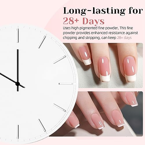 SOCORIA Dip Powder Nail Kit, Milky White Gentle Neutral Skin Nude Colors and Dipping Powder Liquid Set with Base Top Coat and Activator for French Nail Art Manicure DIY Salon (8 Pcs)