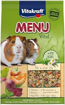 Vitakraft Menü Vital, alimento completo per porcellini d'India, con mela, con zucca, con barbabietola rossa, arricchito con erbe aromatiche, senza l'aggiunta di zuccheri e cereali (1x 5kg)
