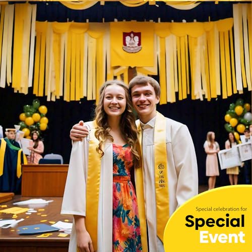 Image of 8 Yellow Streamers with White, 656ft Pack of Crepe Paper Party Decorations | Each roll is 82 ft long and 1.8 Inch wide ideal for Birthday Party Decor, Graduation Parties and Summer Parties
