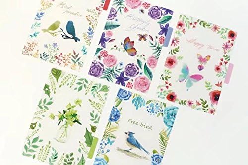 A5 Size Fird and Flower 6-Ring Binder Index Dividers Poly Dividers,15 Tabs(Garden Series, 3 Sets, Each 5-Tab)