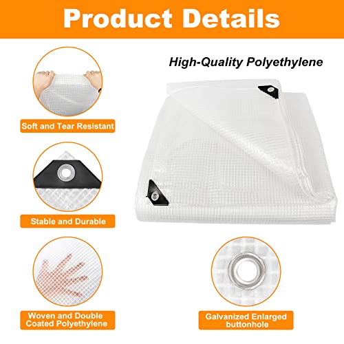 Greenhouse Tarps,Clear Greenhouse Heavy Duty Tarp 16 Mil Waterproof Cover,16 X 20Ft Uv Resistant Poly Tarp Superior Strength,With Grommets,For Canopy,Gardening,Garden(16 * 20Ft,16Mil #TOP2