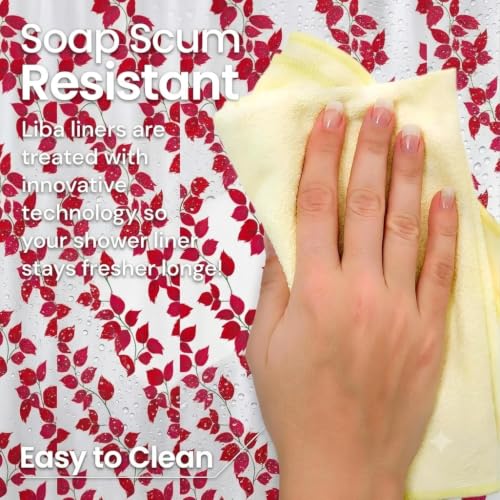 Image of Shower Curtain 7 Feet | Waterproof PVC Printed Bathroom Curtain with 8 Rings | Transparent Stone Print Bathtub Curtain | Extra Long Bathroom Liner, Waterproof & Easy to Clean (Red Leaf,Pack Of 1)