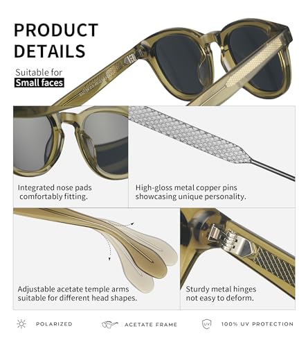 Retro Men's Sunglasses Womens Polarized, Round Acetate Classic Medium Face Driving UV400 Sun Glasses4