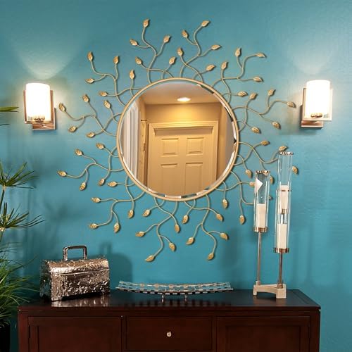 Chende 47" x 47" Large Round Decorative Mirror, Living Room Wall ...