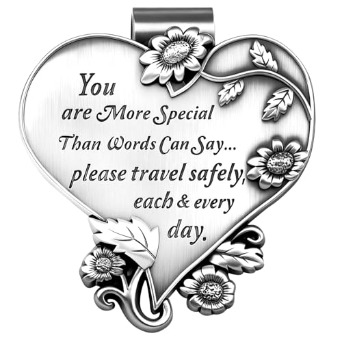 Fanhostco Heart-Shaped Car Visor Clip Car Visor Medal Accessories Driving Safety Prayer Bless Religious Gift for Family Friends New Drivers