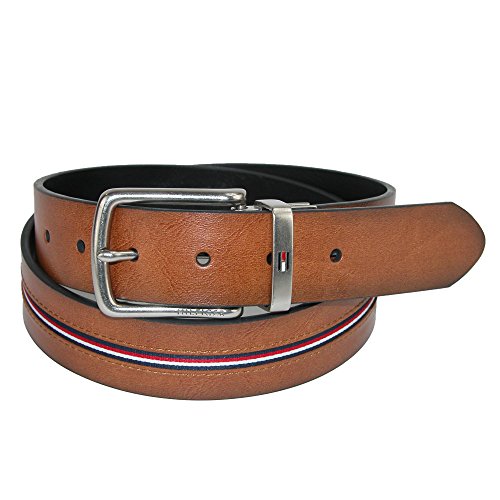Tommy Hilfiger Men's Reversible Jean Belt with Ribbon Inlay, 40, Tan/Black
