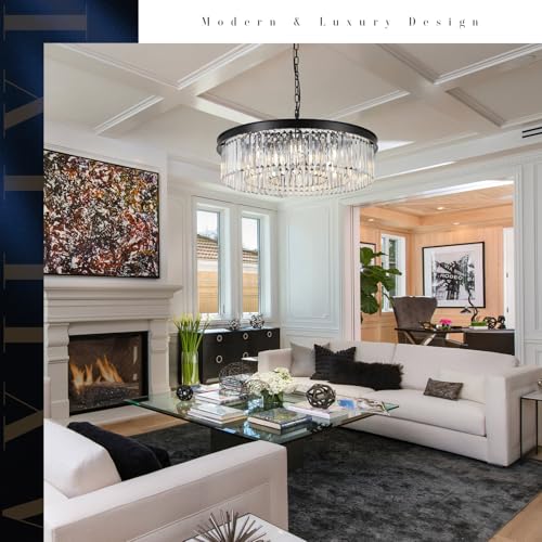Image of 30 inch Modern Crystals Chandelier 12-Light Large Black Bedroom Chandeliers