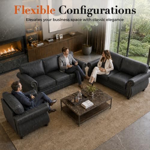 Image of Couchus 88 inch W Living Room Furniture Sets, 3-Seater&2 Loveseat, Grey
