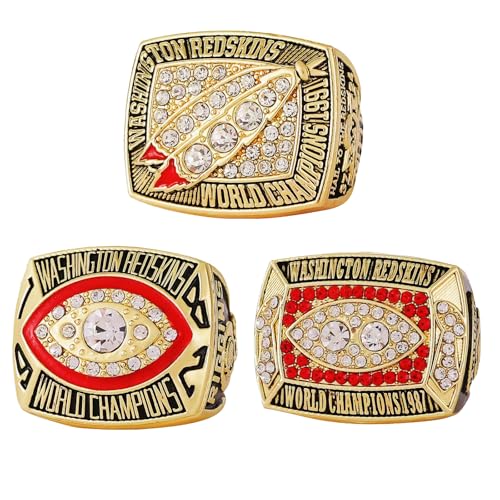 RyDdpz GIFT SET WST COMMEMORATIVE RINGS FOR 1982 1987 1991 3-TIMES RUGBY CHAMPIONSHIPS,WASHINGTON 3 RINGS SET WITH 3-HOLE WOODEN DISPLAY BOX PACKAGING, HOLIDAY GIFT FOR BASEBALL FANS