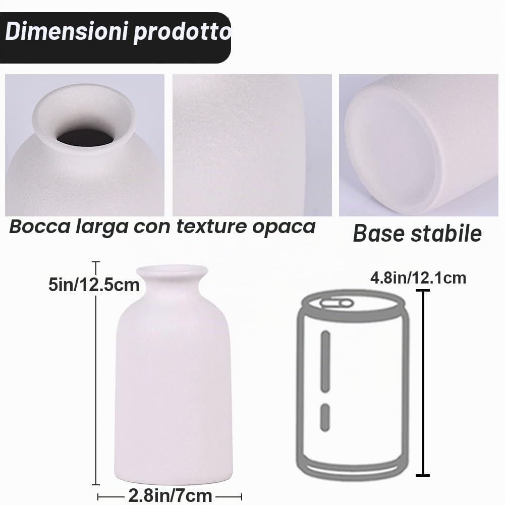 Set di 6 mini vasi bianchi in ceramica bianca per fiori, vaso moderno per la decorazione della tavola, piccolo vaso bohémien per la decorazione della casa, centrotavola sfusi per matrimoni, casa