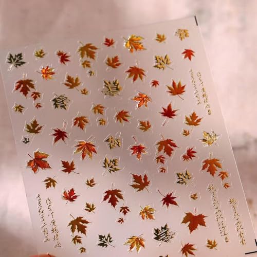 Image of Maple Leaf Nail Stickers Fall Nail Art Decals with Design 5D Embossed Self Adhesive Autumn Leaf Nails Decals for Nails Art Thanksgiving Nail Decoration Fall Nails Supplies for Women DIY Manicure
