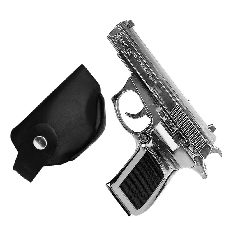 Image of Heavy Metal Gun Pistol Shaped with Barrel Pull Back System and Holster Pocket Lighter