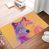JEDTAKCT Schmutzfangmatte Innen, Mysteriöser Farbverlaufswolf Waschbarer Fussmatte, Dünne Fussmatte, Fantasietiere Teppiche Niedriger Flor rutschfest Für Flur Eingangsbereich, 90X150Cm, Orange Farbe