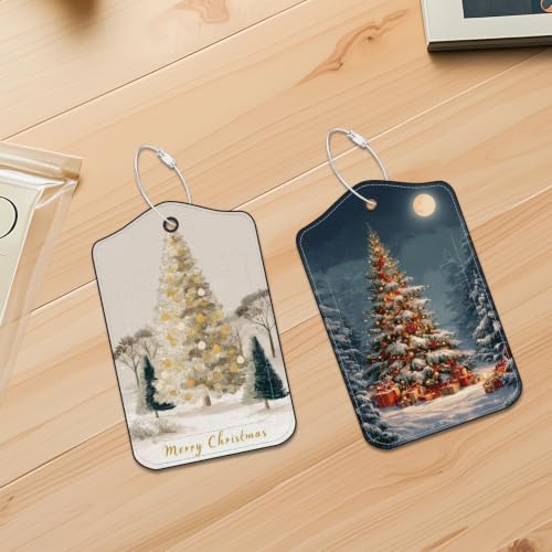 Image of Christmas Tree Luggage Tags 2 Pack, PU Leather Privacy Flap