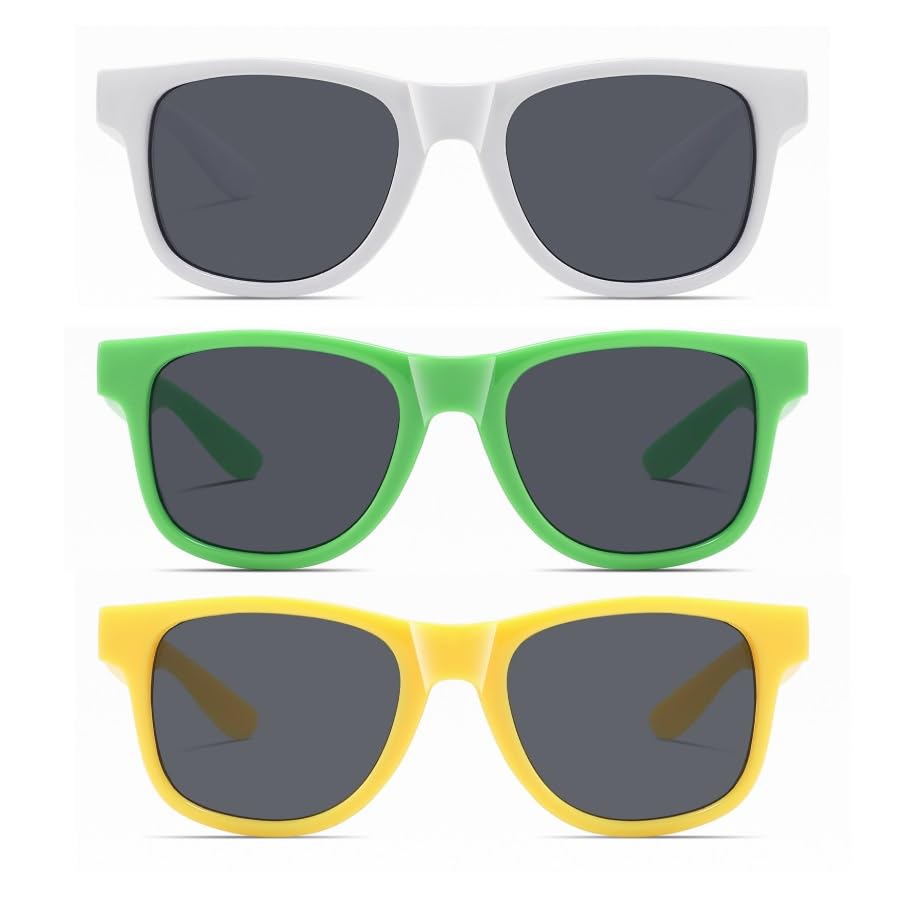 Colorful Kids Sunglasses UV400 Protective, Lightweight & Durable For Boys & Girls Ages 5-12 (3 Pcs)