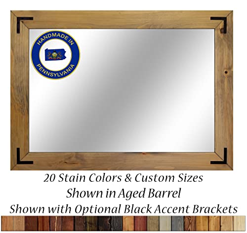 Shiplap Rustic Wood Framed Mirror With Accent Brackets, Handmae in the USA, 20 Stain Colors, Shown In Aged Barrel - Bathroom Vanity Mirror, Farmhouse Wall Decor Mirror, Full Length Large Wall Mirror - Image 3
