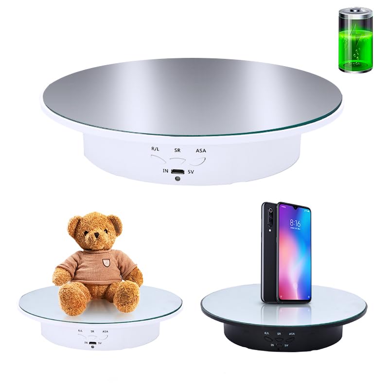 JAYEGT Motorized Rotating Display Stand, 7.87inch /17.6lbs Load, 360 Degree Electric Rotating Turntable for Photography Products, Jewelry, Cake,3D Model ,Mirror Cover (White)