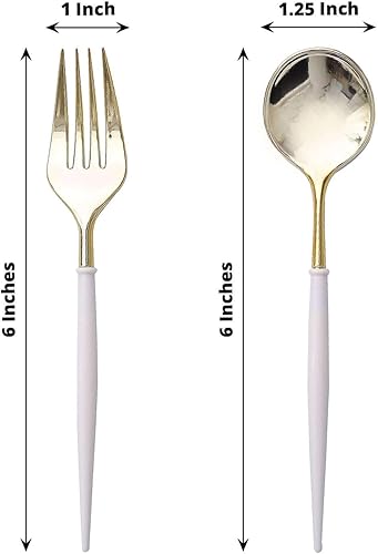 Vista 136 de Efavormart - Juego de cubiertos de plástico resistente de 8 pulgadas, cubiertos de plástico con mango rojo Dorado/Rojo