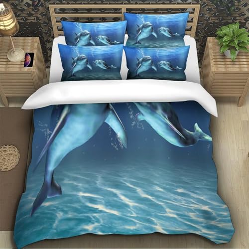 Parure de lit dauphin 3D King 220x240cm en microfibre avec housse de couette - 5