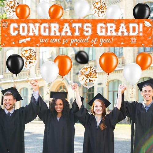 Image of 37Pcs Graduation Banner Balloon Decorations Class of 2026, Congrats Grad Banner Yard Outdoor Decorations, Graduation Banner Set for High School College Graduation Party Supplies, Orange