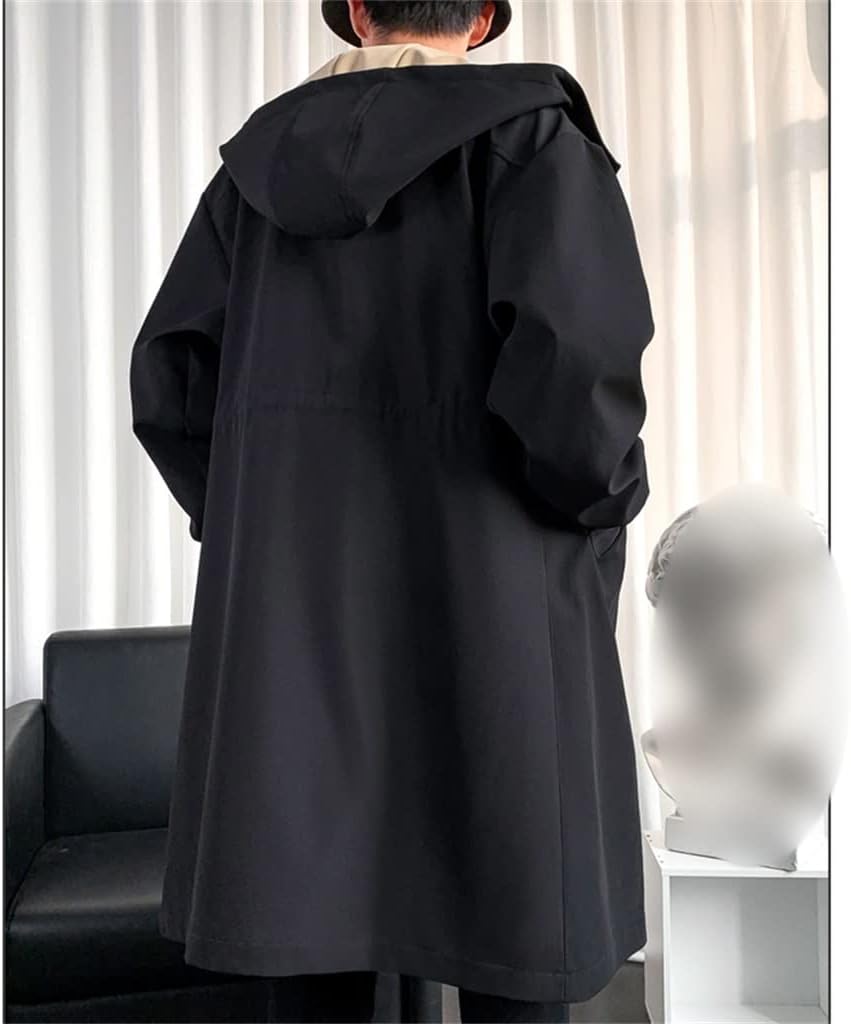 Trench Coat Men Streetwear Long Jacket Hip Hop Male Windbreaker Spring Autumn Hooded Overcoat(Chinese XXL Code)