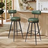 VASAGLE EKHO Collection - Bar Stools Set of 2, Swivel Bar Height Bar Stools with Back, Synthetic Leather with Stitching, Mid-Century Modern, 30-Inch Tall Barstools for Kitchen Home Bar, Forest Green
