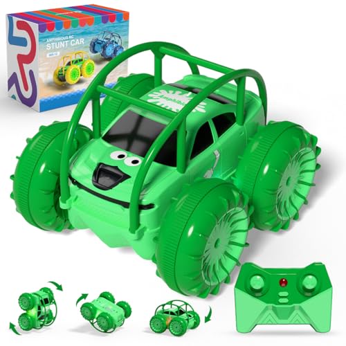 ifollower Amphibisches RC Ferngesteuertes Auto mit USB-C Schnellladung & LED-Licht | 360° Stunt Flip | 15 km/h 4WD für Kinder 3-12 Jahre - Wasserdichtes Indoor & Outdoor Spielzeug für Jungen & Mädchen